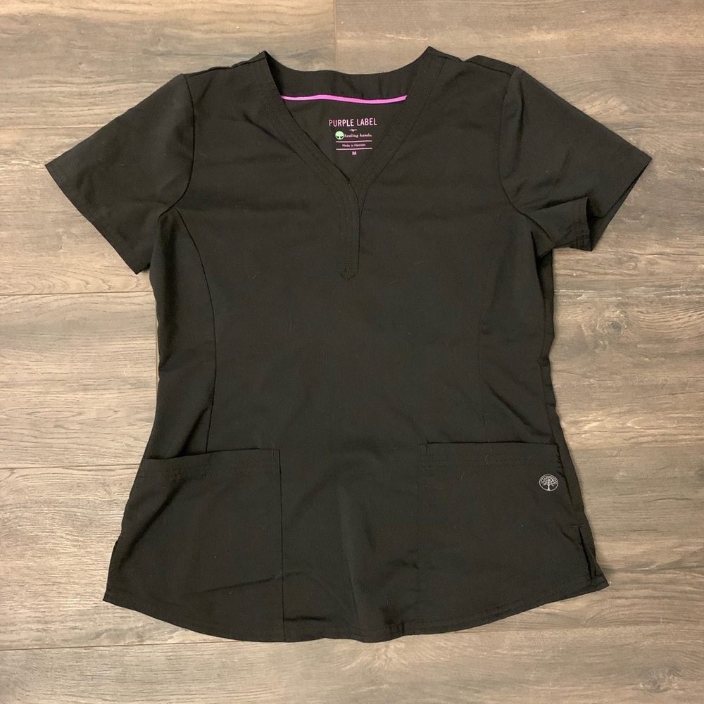 Healing Hands Black Scrub Top NWOT
